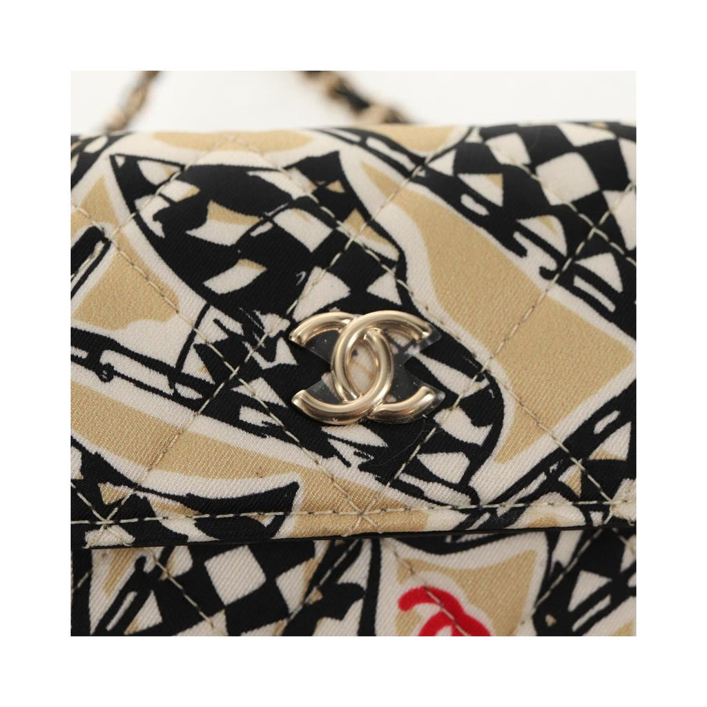 Chanel - Flap Card Holder On Chain Satin Axelremsväska - Beige
