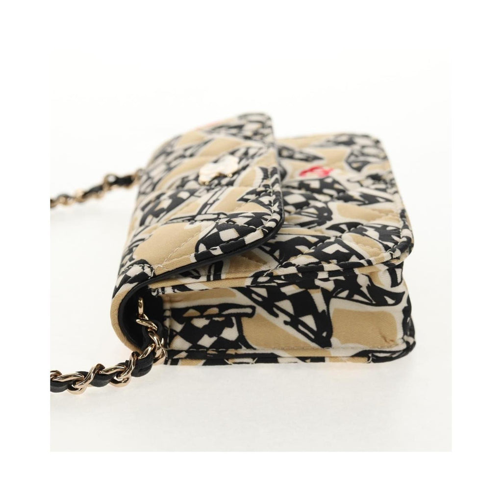 Chanel - Flap Card Holder On Chain Satin Axelremsväska - Beige