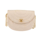 Chanel - Axelväska Vintage Round Flap Satin - Beige