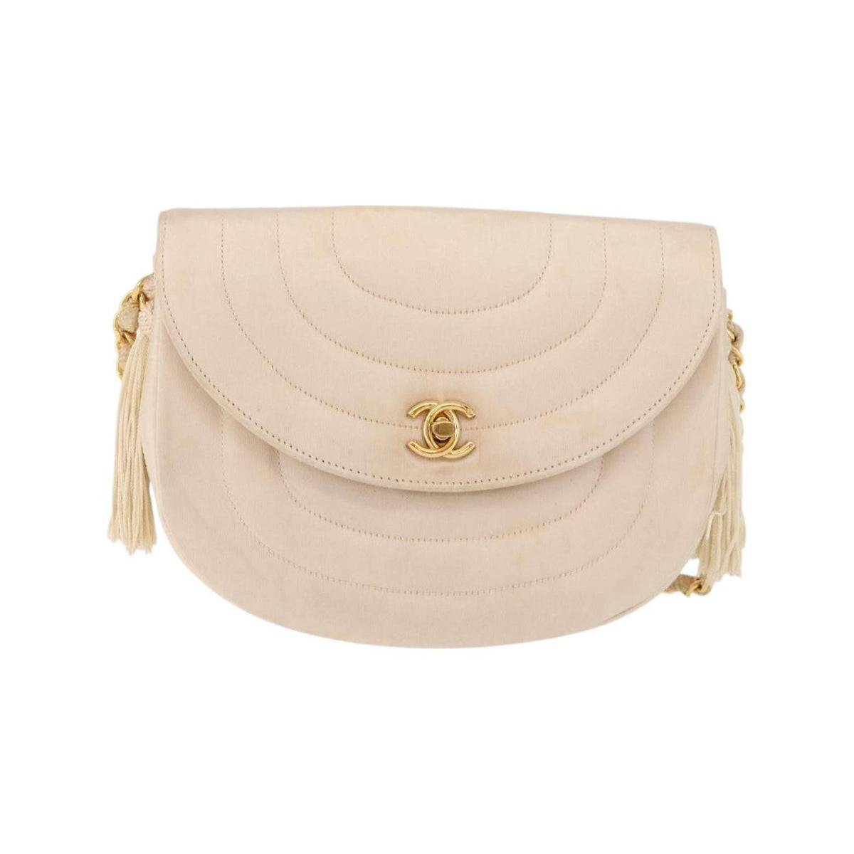 Chanel - Axelväska Vintage Round Flap Satin - Beige