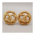 Chanel Vintage CC Logo Round Clip-on Earrings Metal with Crystals Product Image