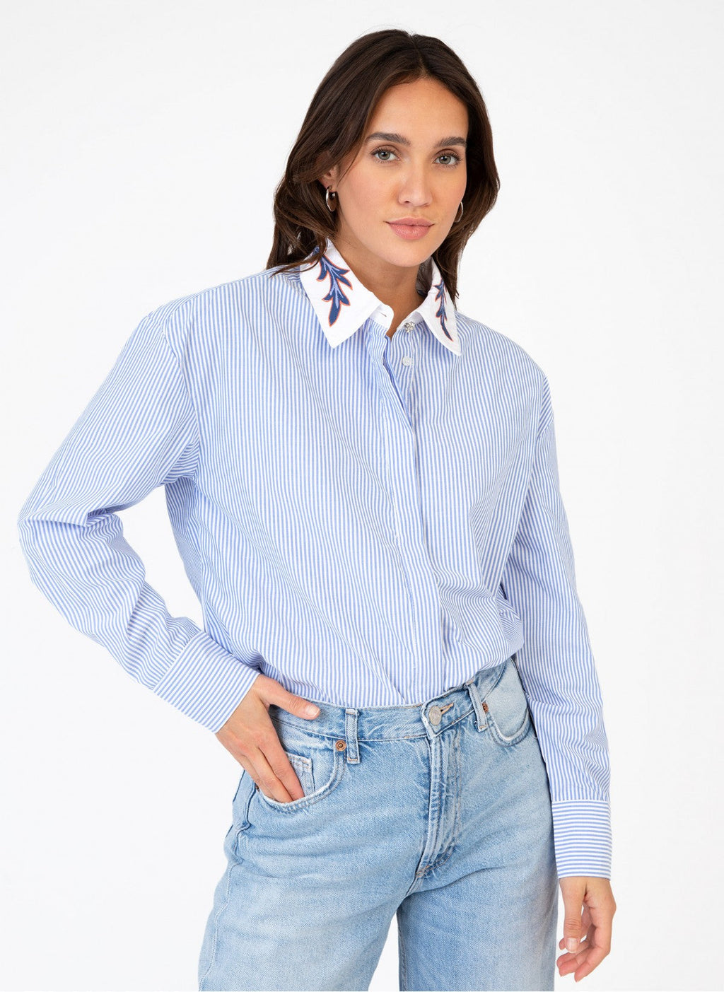 Chemise Col Brode Saby - Bleu