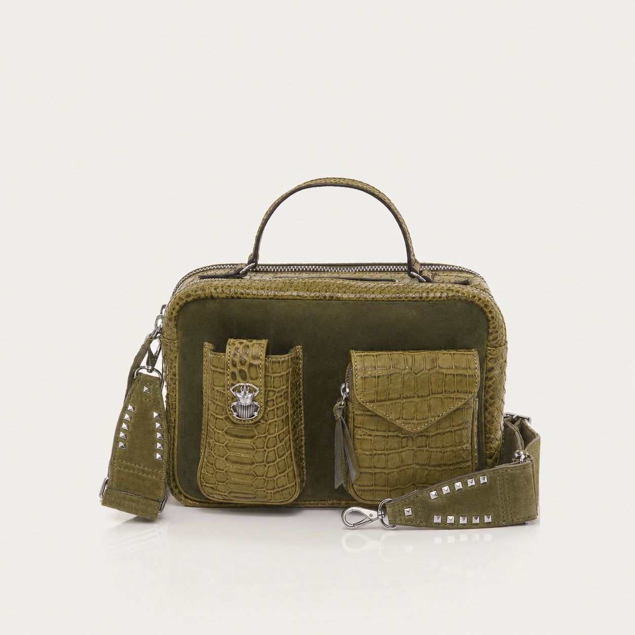 Bolso Cesar Grabado Croco Caqui