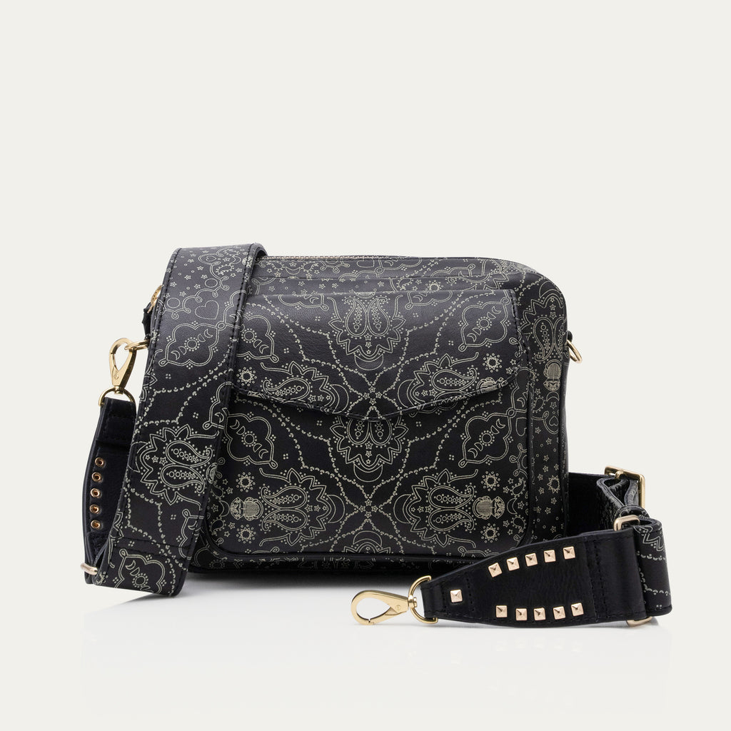 Big Charly Nappa Black Bandana Print Leather Bag