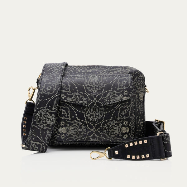 Big Charly Black Nappa Leather Bag with Bandana Print