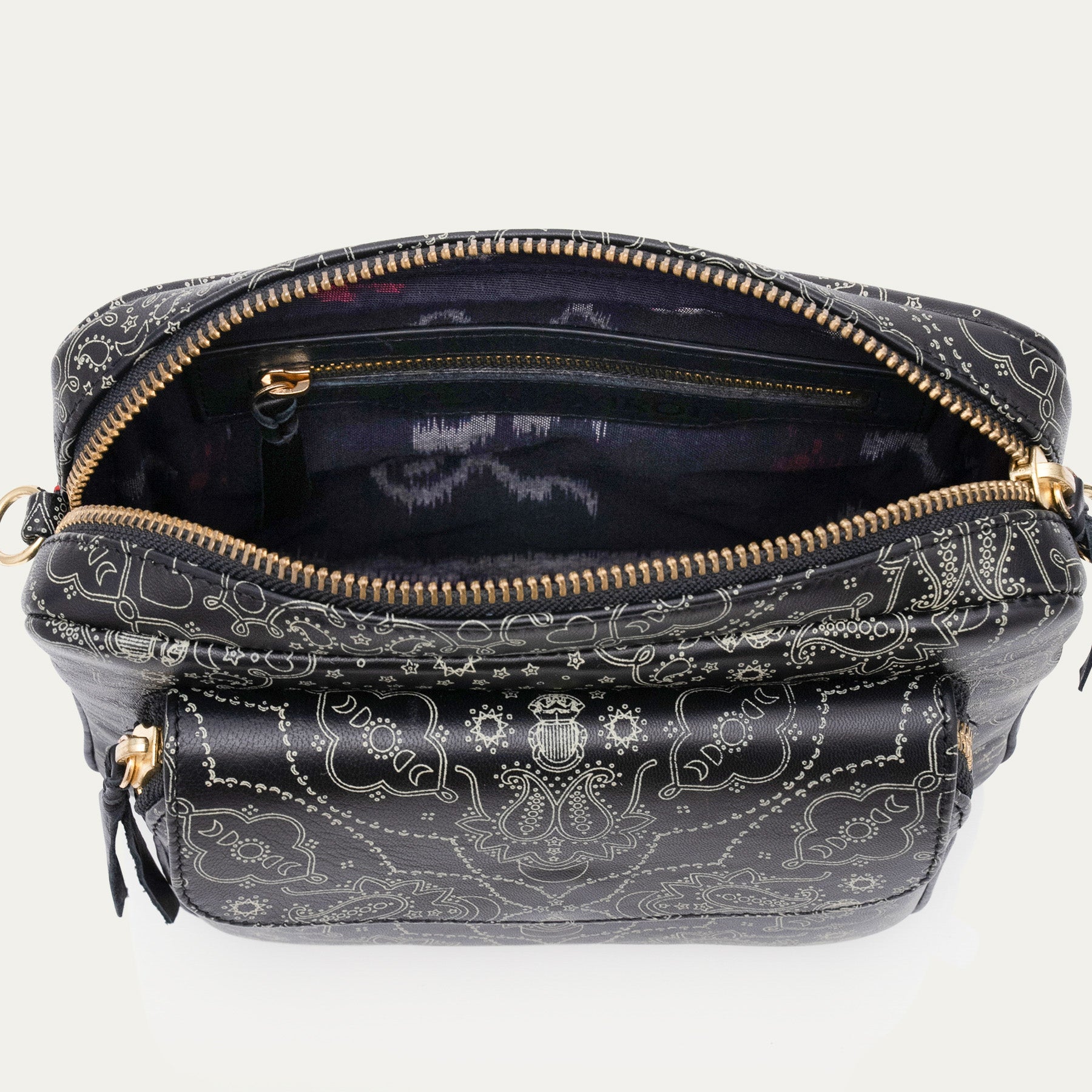 Big Charly Black Nappa Leather Bag with Bandana Print
