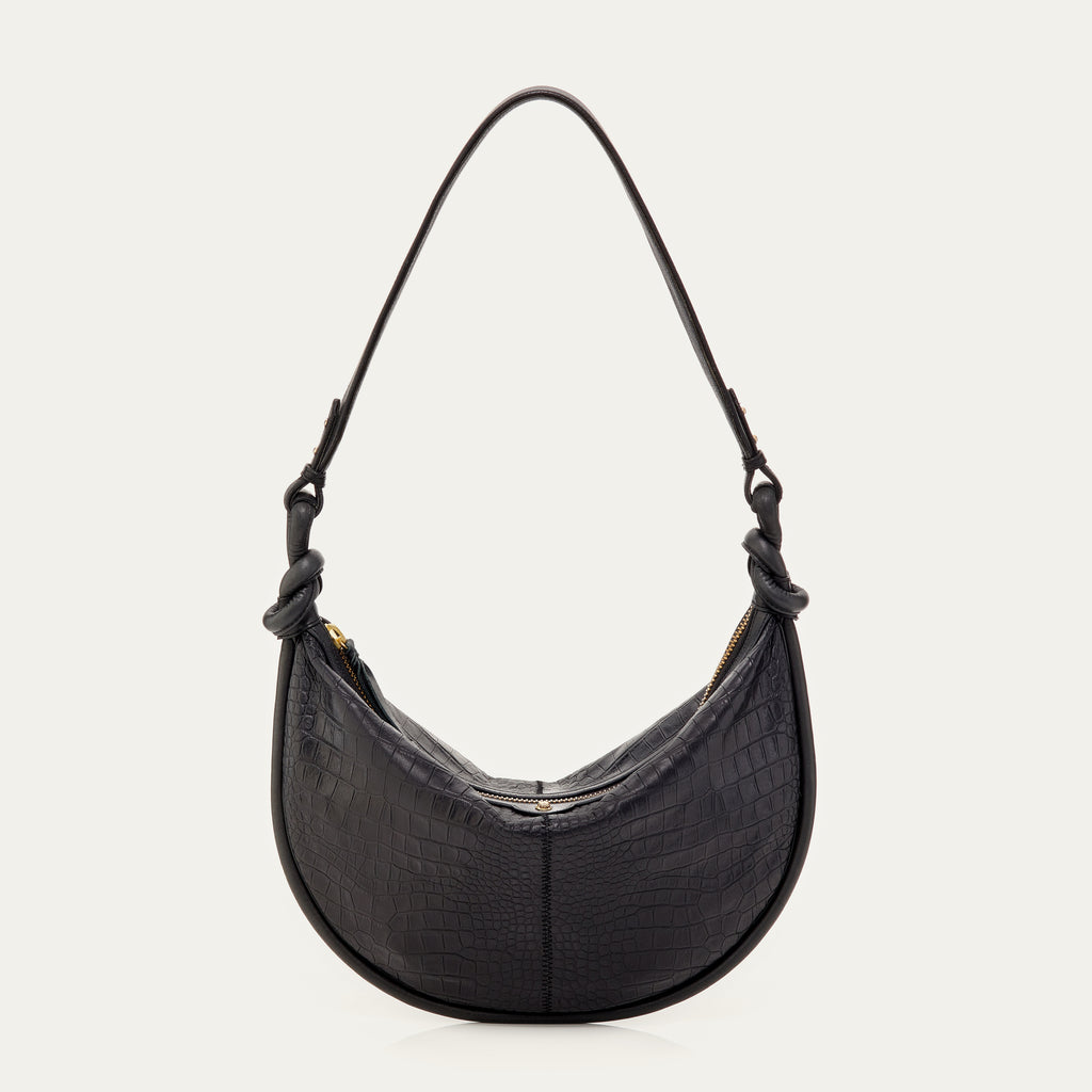 Bolso Chris de piel con relieve de cocodrilo Negro