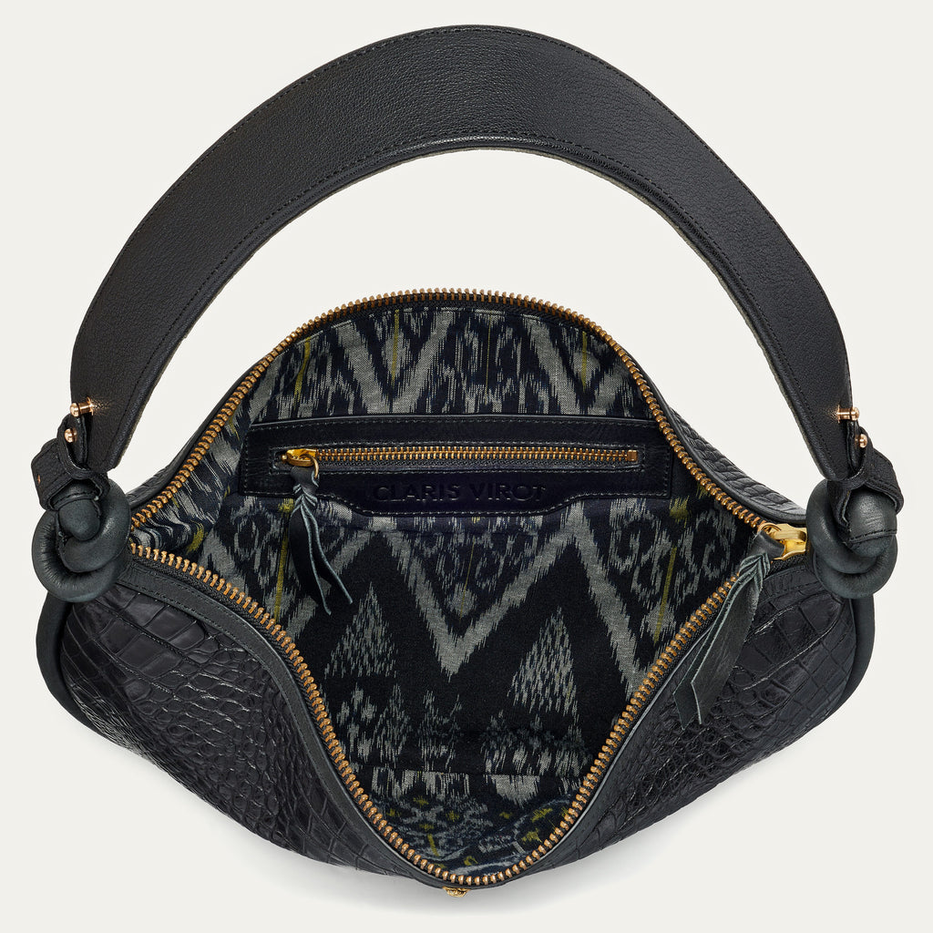 Bolso Chris de piel con relieve de cocodrilo Negro