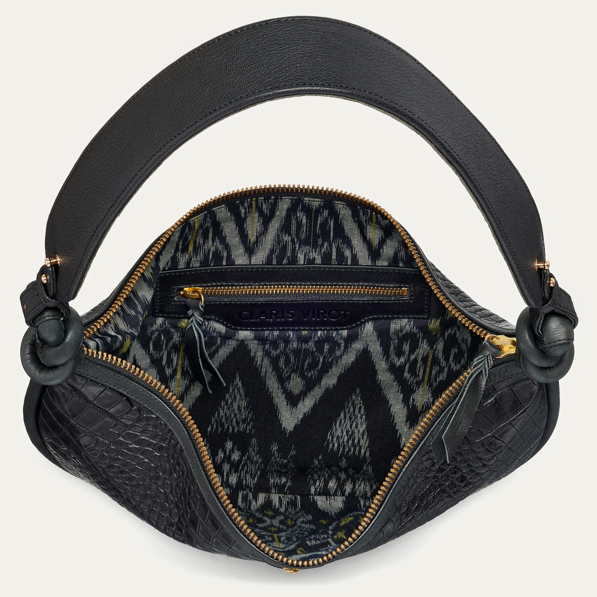 Bolso Chris de piel con relieve de cocodrilo Negro