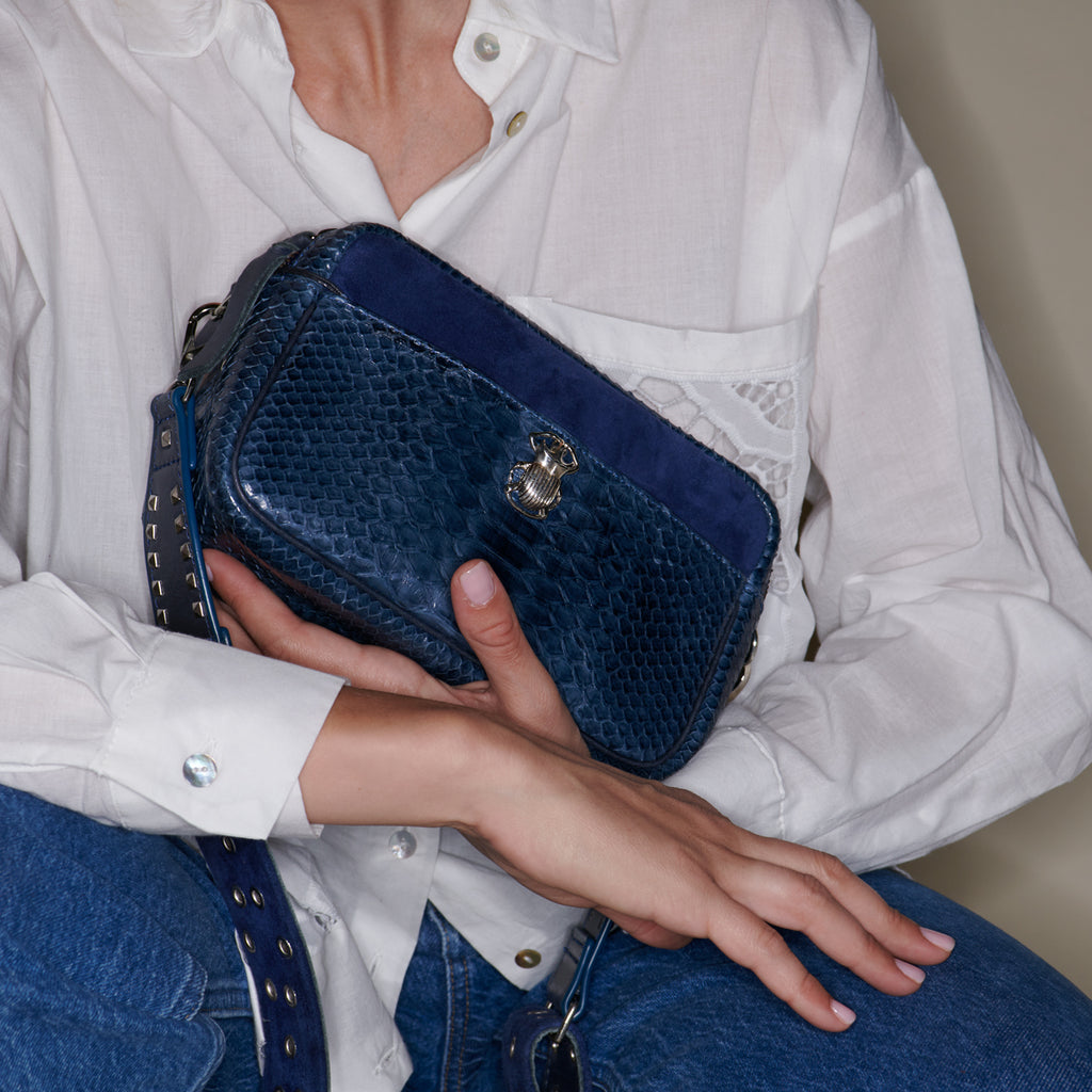 Bolso Lily De Pitón Azul Marino