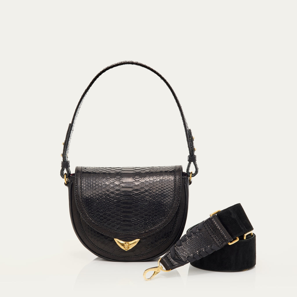 Bolso Victoria de Pitón Negro con Asa y Bandolera