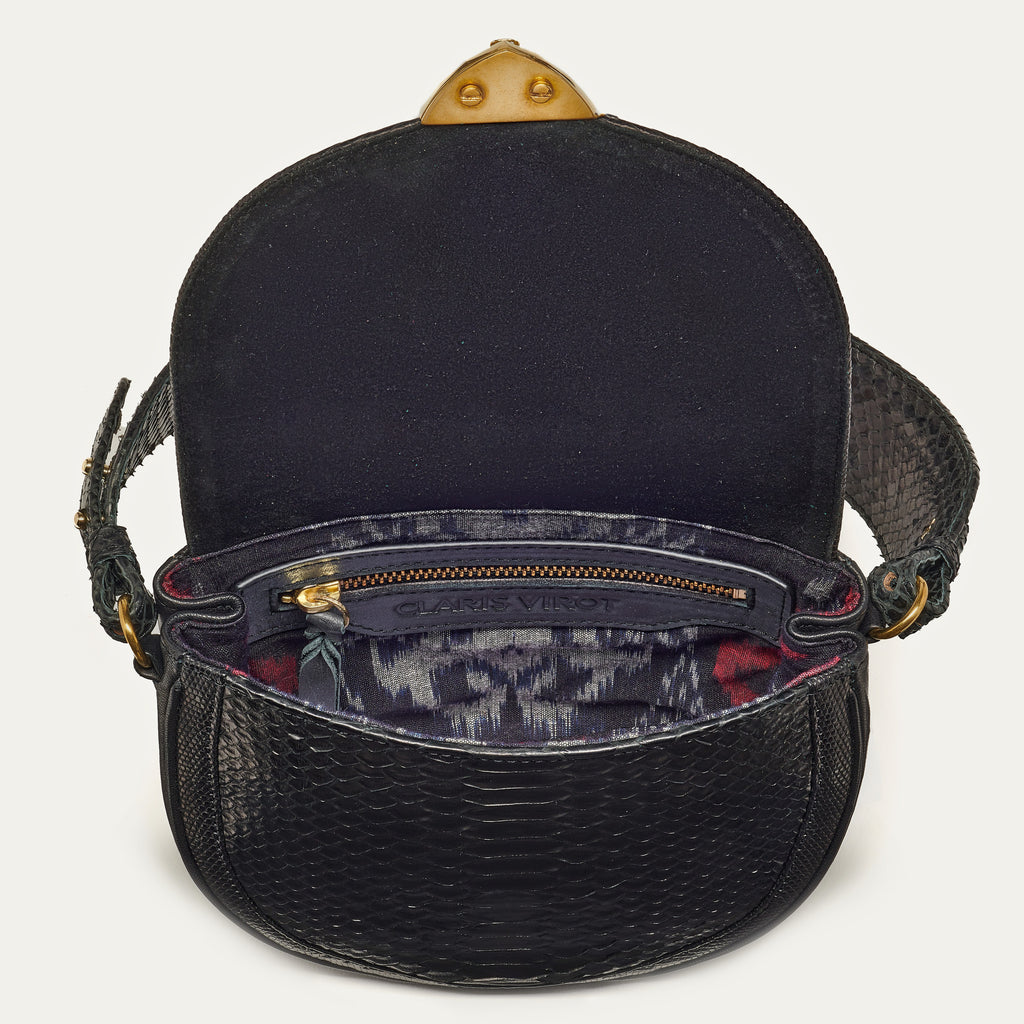 Bolso Victoria de Pitón Negro con Asa y Bandolera