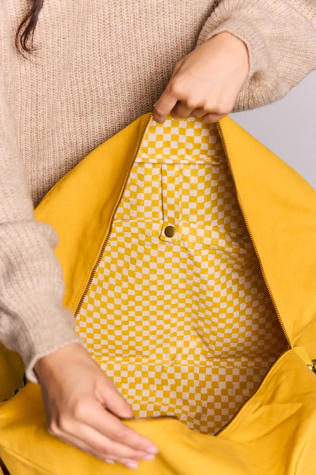 Bolsa de viaje grande unisex Yves Azafrán forro blockprint