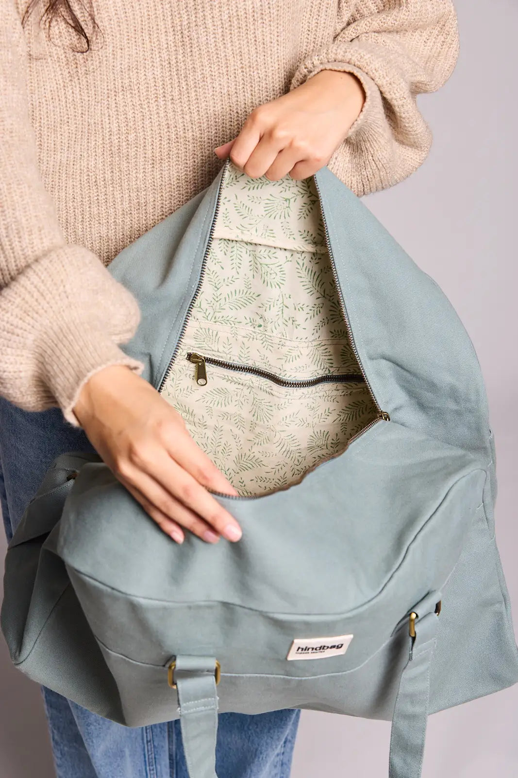 Große Unisex-Reisetasche Yves Salbei Blockprint-Futter
