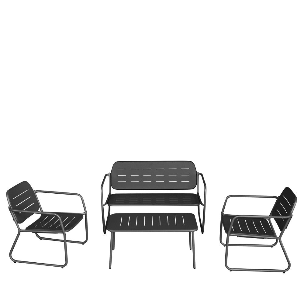 Zaro - Conjunto de jardín para 4 personas - Metal - Gris oscuro
