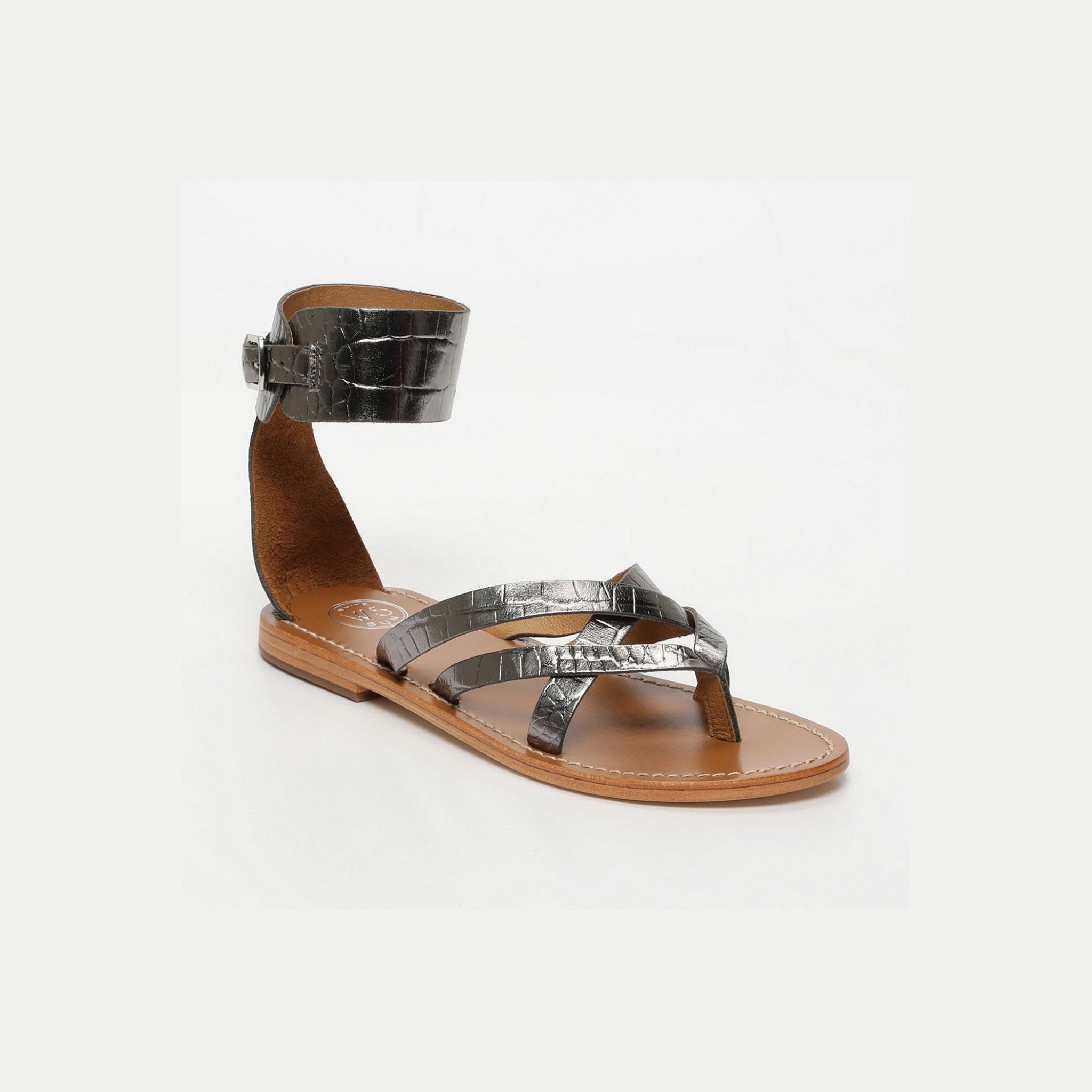 White Sun - Sandalias con cierre de tobillo Manoa - Pewter Croco - Mujer