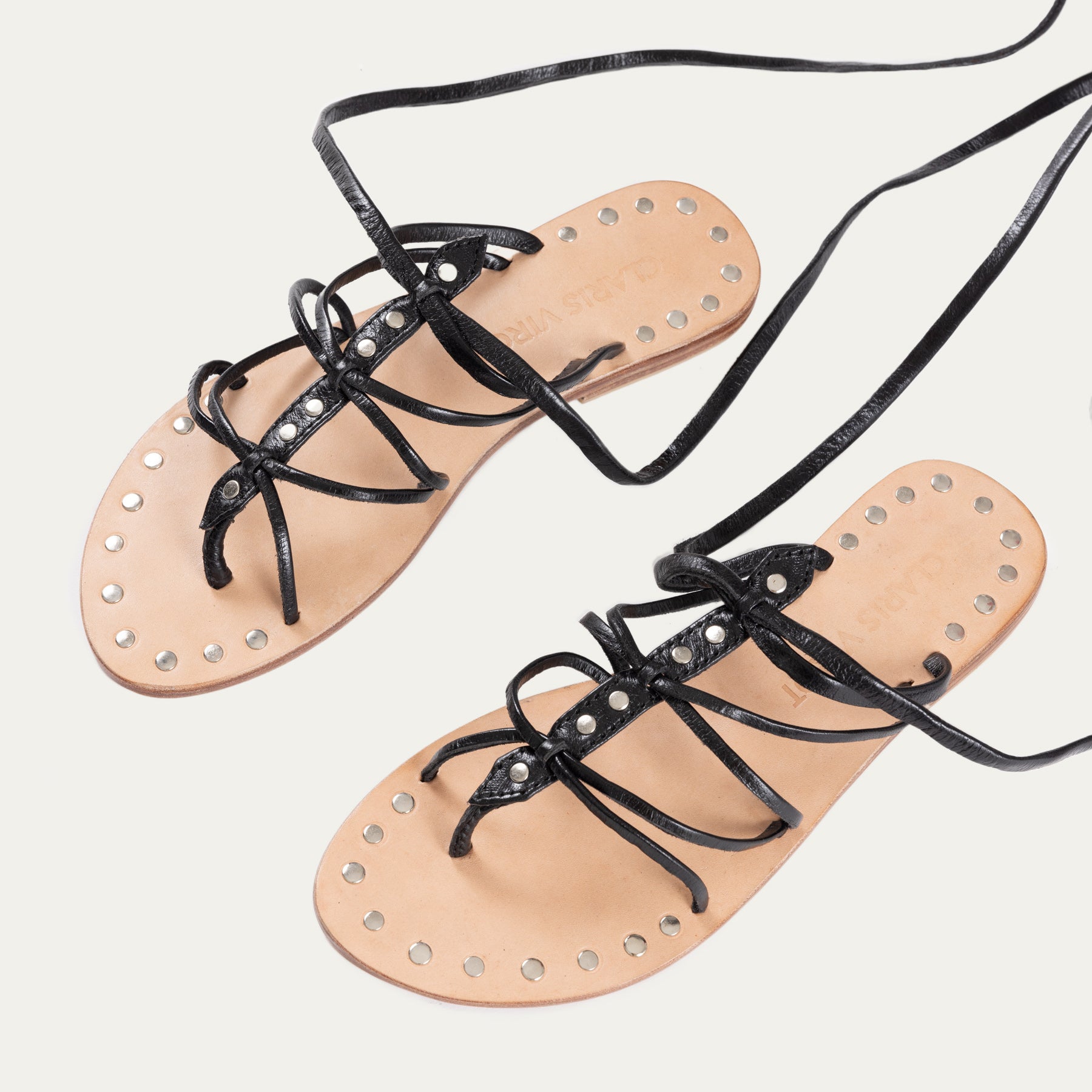 Navy Black Leather Sandals