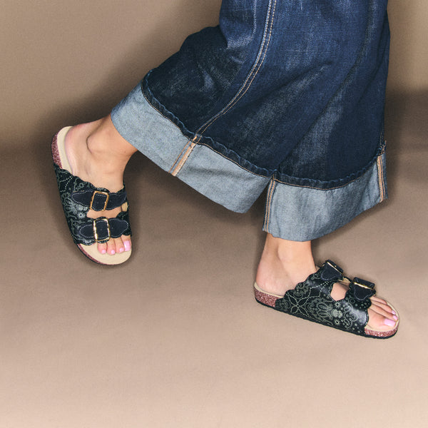 Sandalias de cuero nappa negro Odette Bandana
