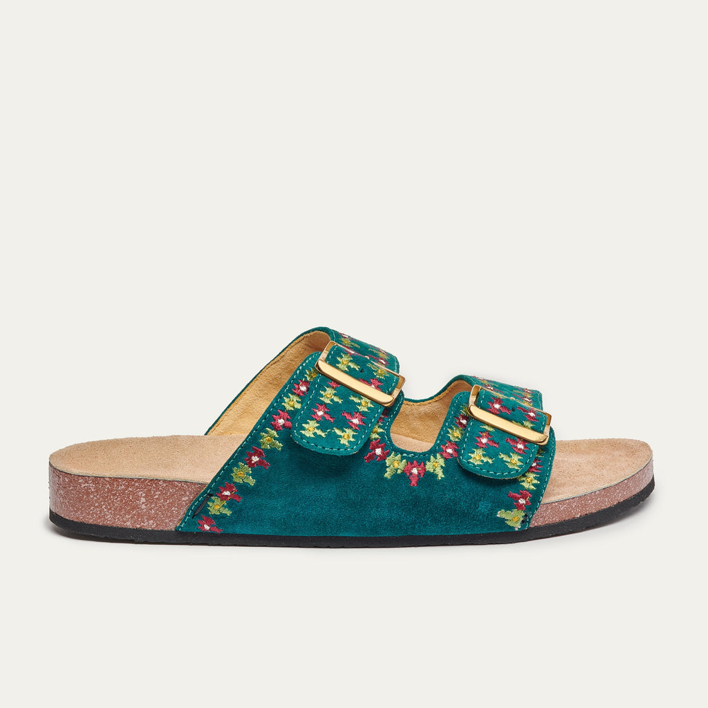 Sandalias Odette De Piel Gamuza Azul Pato
