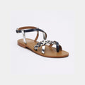 White Sun - Sandales Entre-Doigts Evantail - Marine, Argent Et Or - Femme