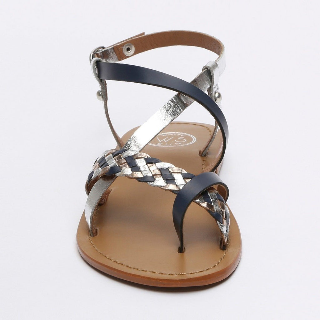 White Sun - Sandales Entre-Doigts Evantail - Marine, Argent Et Or - Femme