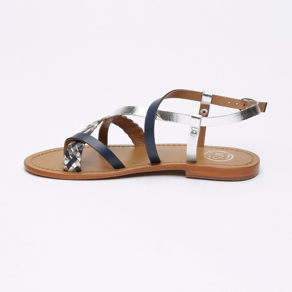White Sun - Sandales Entre-Doigts Evantail - Marine, Argent Et Or - Femme