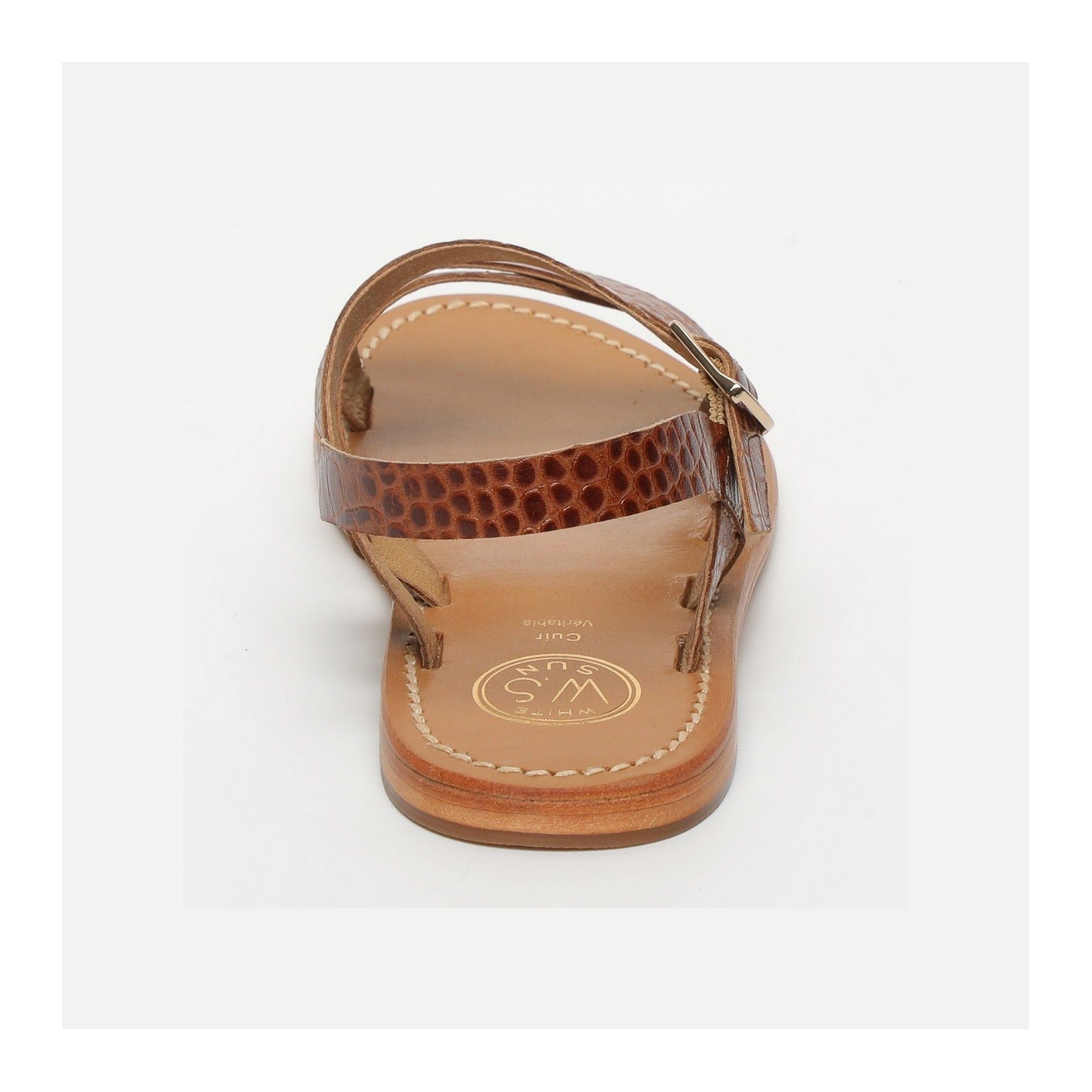 White Sun - Sandales Eneya - Tan Croco Print Goat - Marron Croco