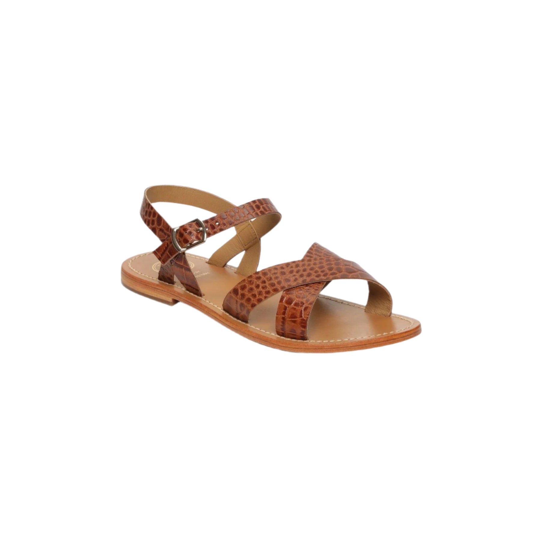 White Sun - Sandales Eneya - Tan Croco Print Goat - Marron Croco