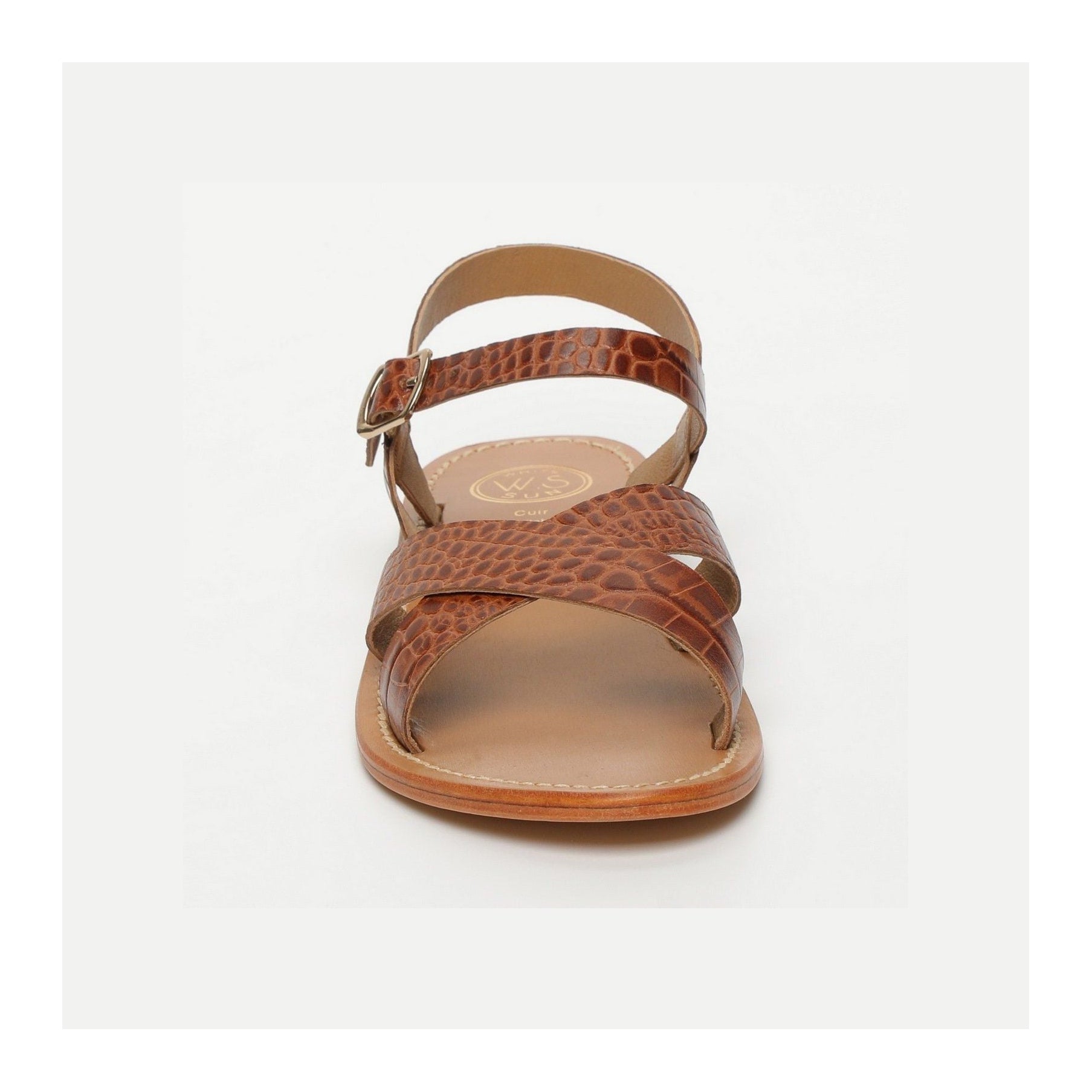 White Sun - Sandales Eneya - Tan Croco Print Goat - Marron Croco