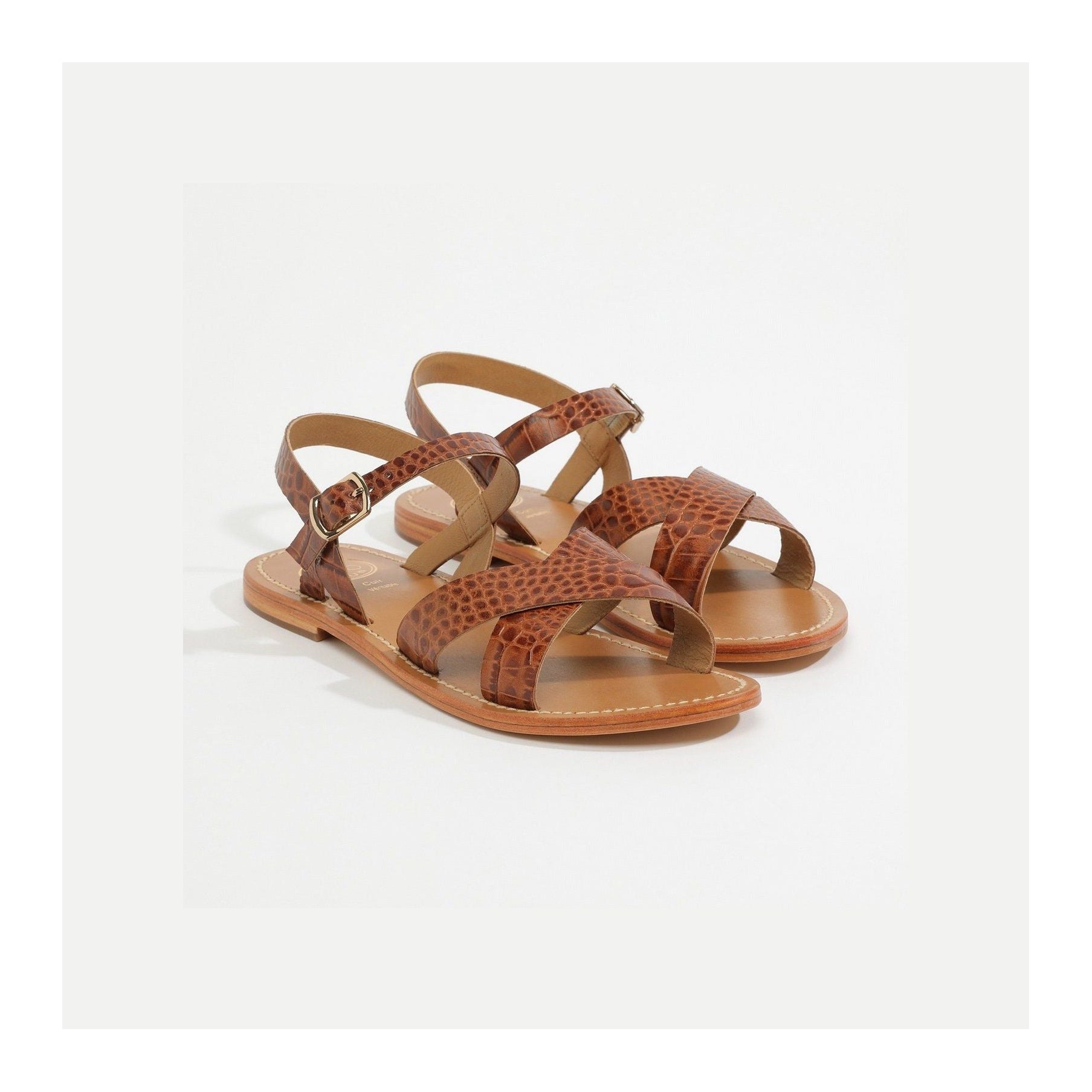 White Sun - Sandales Eneya - Tan Croco Print Goat - Marron Croco