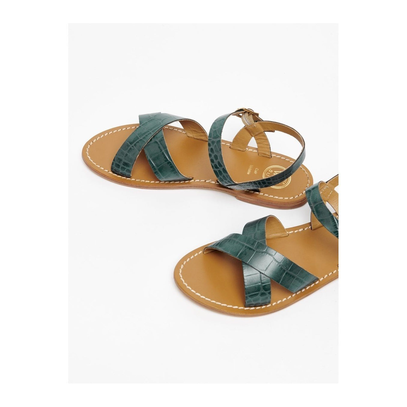 White Sun - Sandales Eneya - Green Croco Print Goat - Green Croco