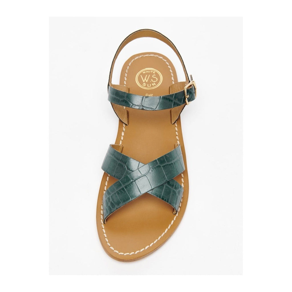 White Sun - Sandales Eneya - Green Croco Print Goat - Green Croco