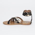 White Sun - Sandales Plates Bora - Noir Et Or - Femme