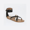 White Sun - Sandales Plates Bora - Noir Et Or - Femme