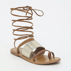 White Sun - Sandales Plates Lupita - Camel Et Or - Femme