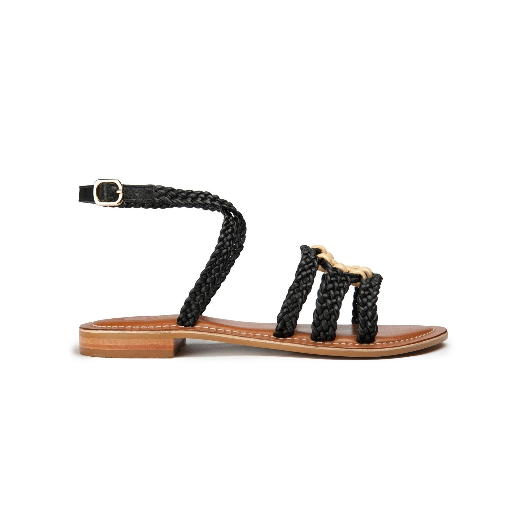 Couleur Pourpre - Madras Flat Sandals - Black