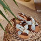 Couleur Pourpre - Sandalias Planas Pondi - Blanco Craquelado