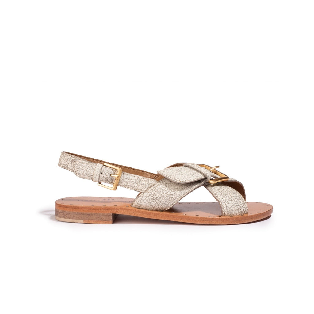 Couleur Pourpre - Sandalias Planas Pondi - Blanco Craquelado