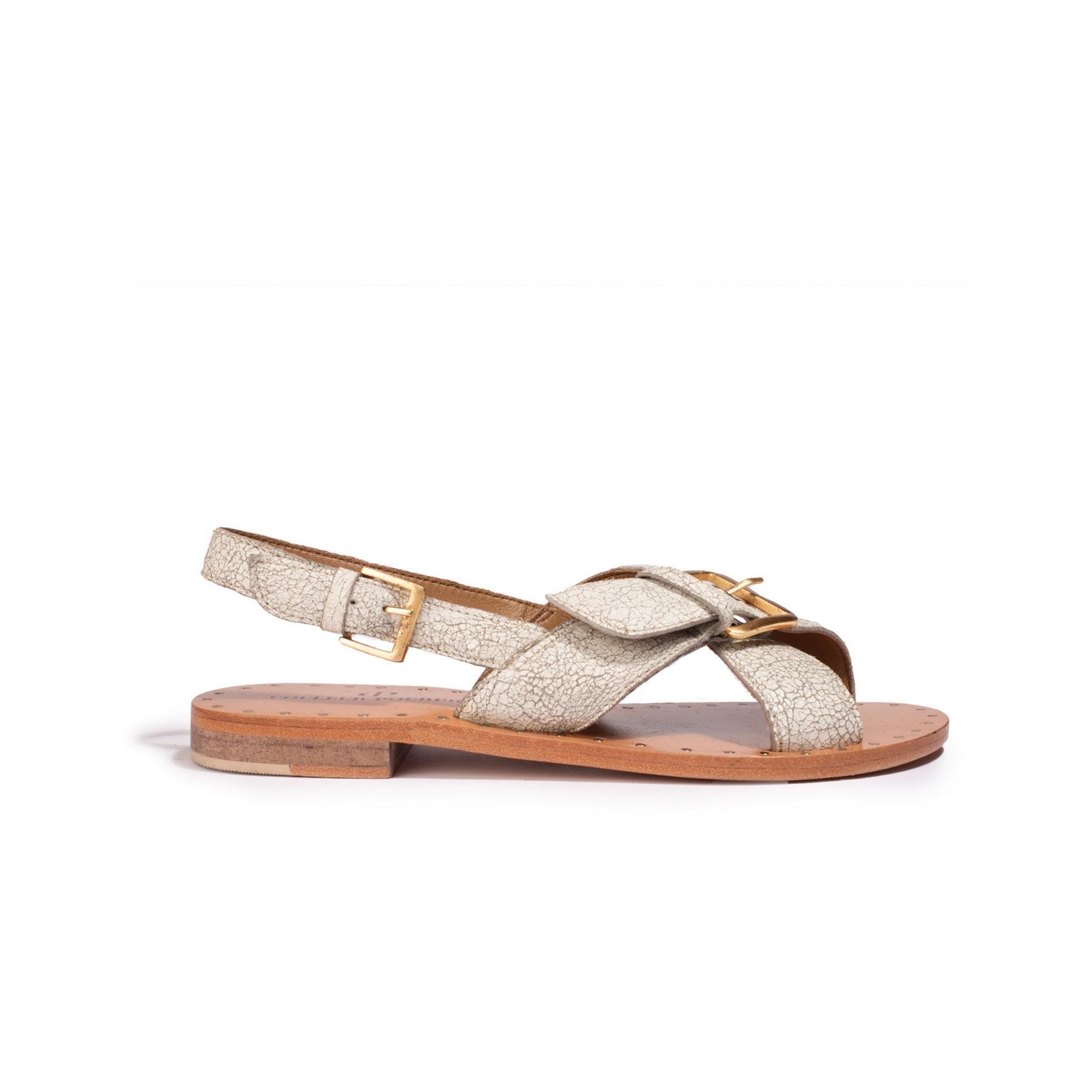 Couleur Pourpre - Sandalias Planas Pondi - Blanco Craquelado