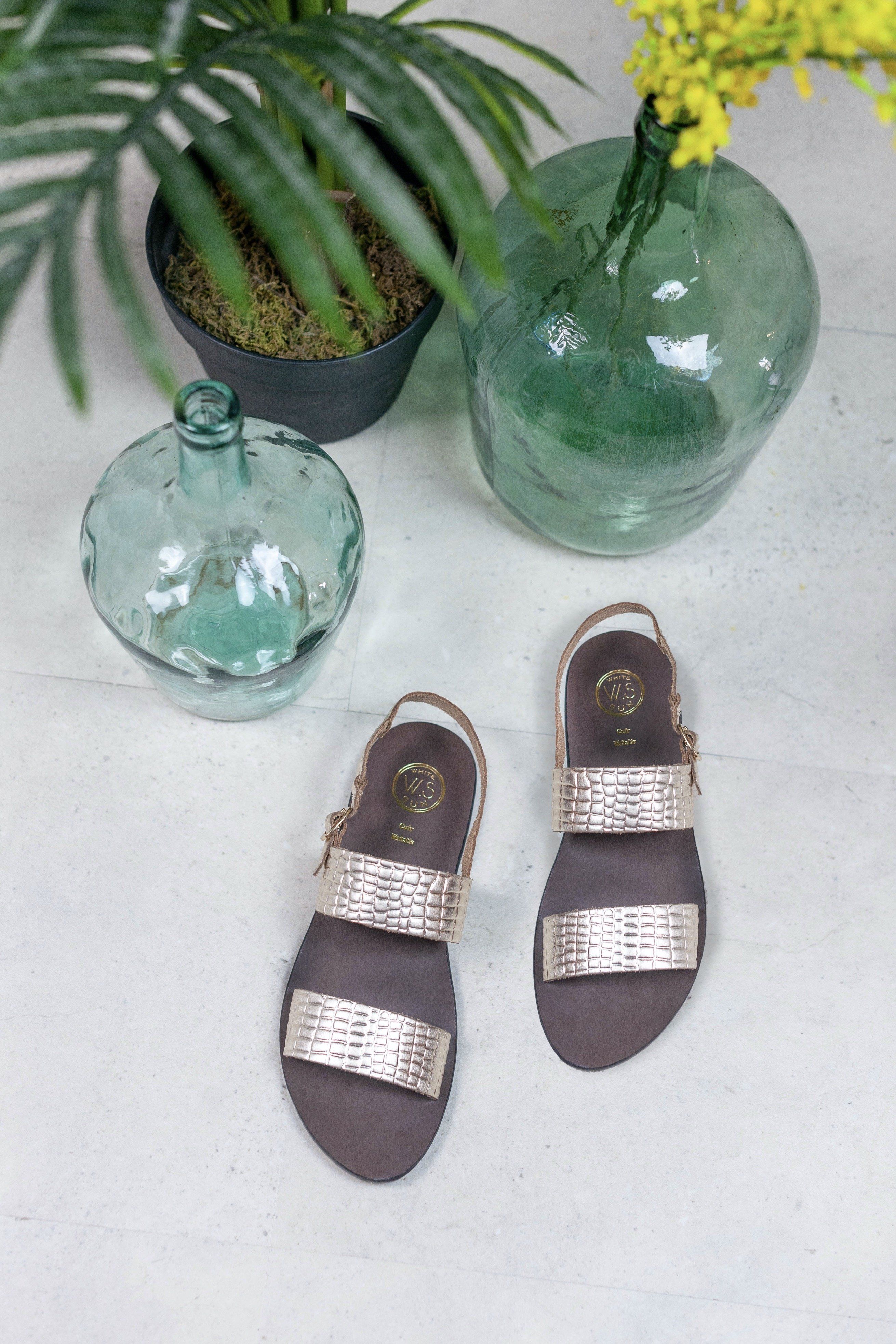 White Sun - Sandales Sawan - Lt Gold Croco Print Goat - Light Gold Croco