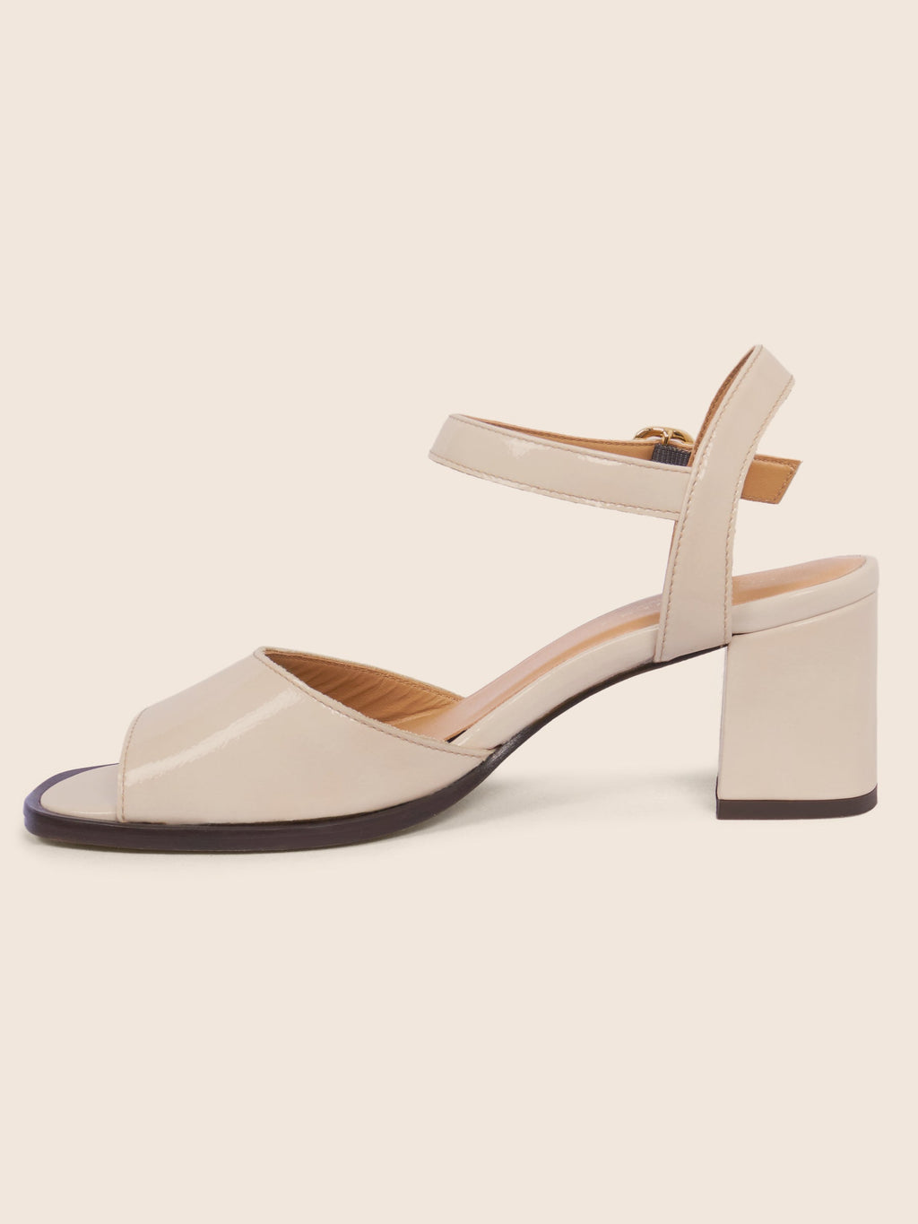 Sandales Talon Bloc Cuir Vernis Crème - Femme