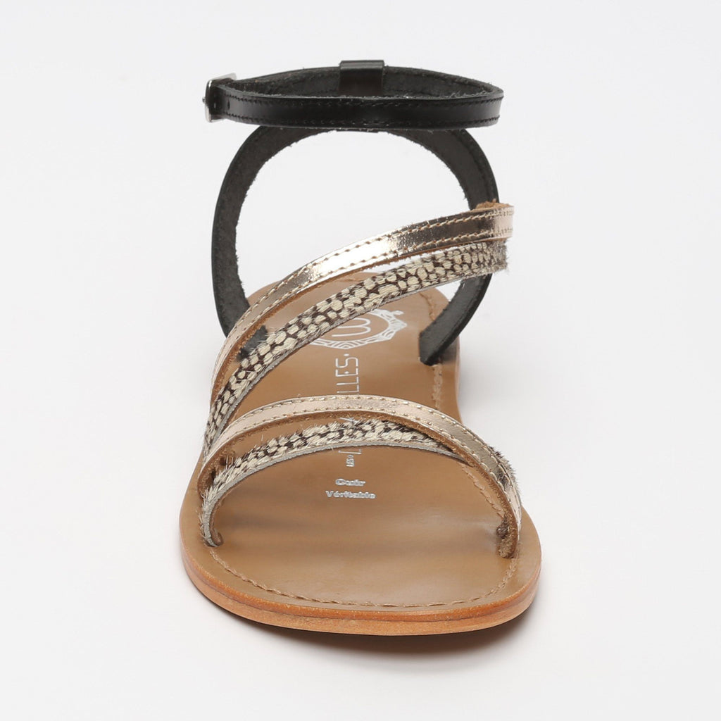 Les Bagatelles - Fatsia Sandals - Black and White and Gold