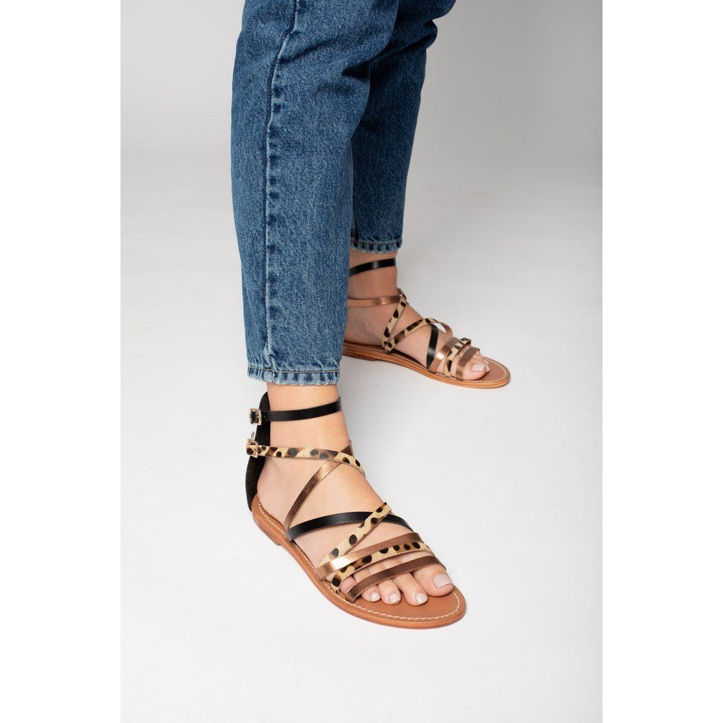 White Sun - Sandalias de tendencia Valizas - Negro, bronce y leopardo - Mujer