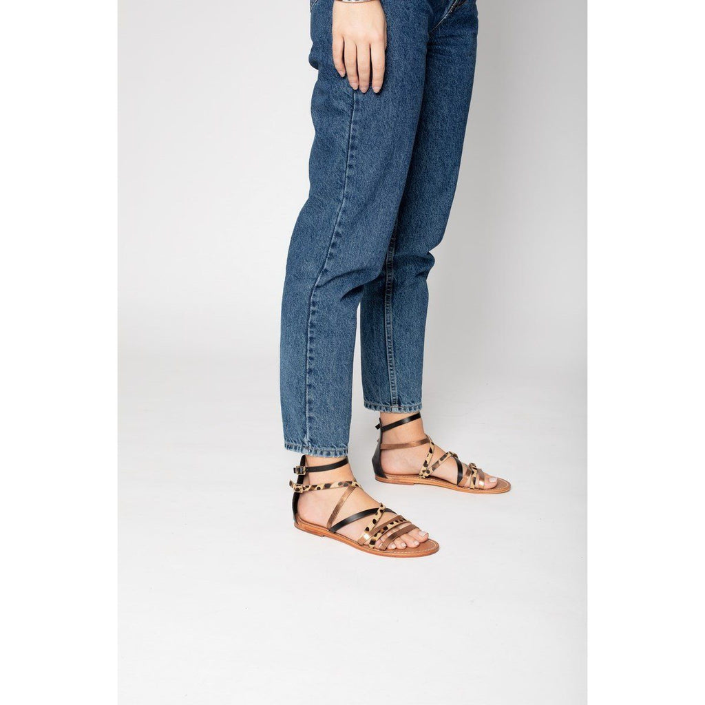 White Sun - Sandalias de tendencia Valizas - Negro, bronce y leopardo - Mujer
