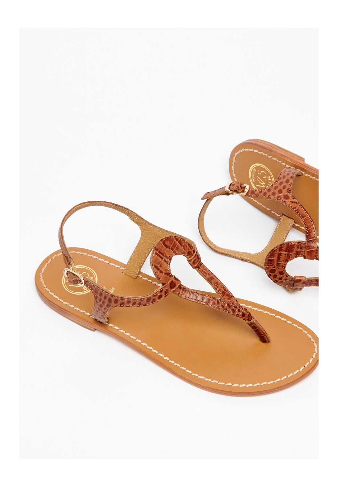 White Sun - Sandales Varde - Tan Croco Print Goat - Camel Croco