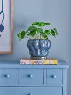 Hollis - Set of 2 Plant Pot Covers With Saucer - Blue - Stoneware