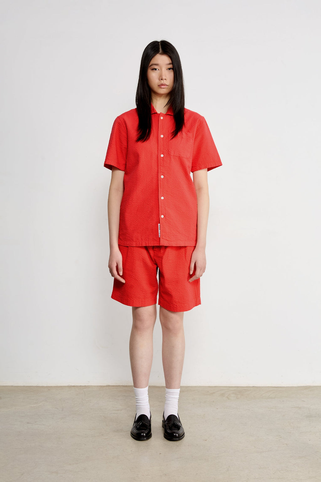 Chemise Manches Courtes Seersucker Red