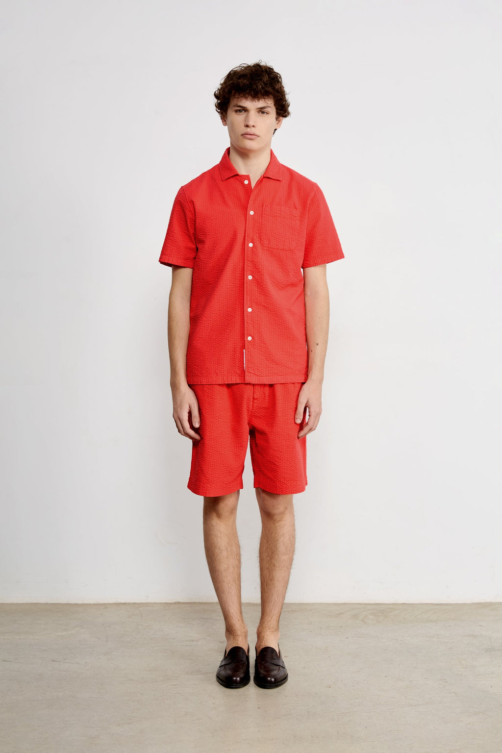 Chemise Manches Courtes Seersucker Red
