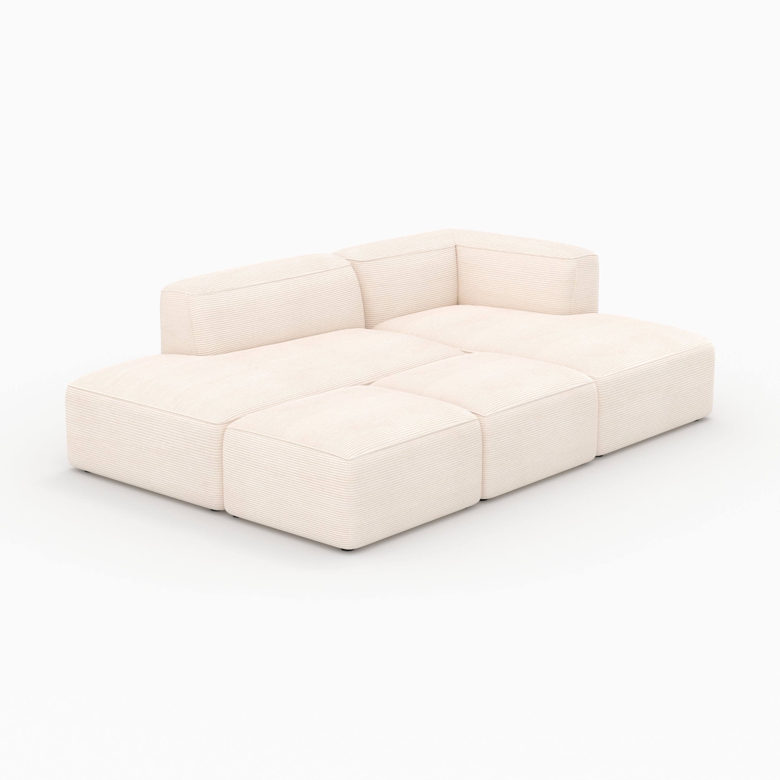 Mina - Canapé Modulable En Velours Côtelé Blanc 4 Places Avec 2 Poufs
