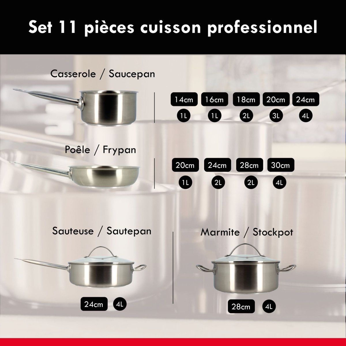 Professional 11-Piece Stainless Steel Set
